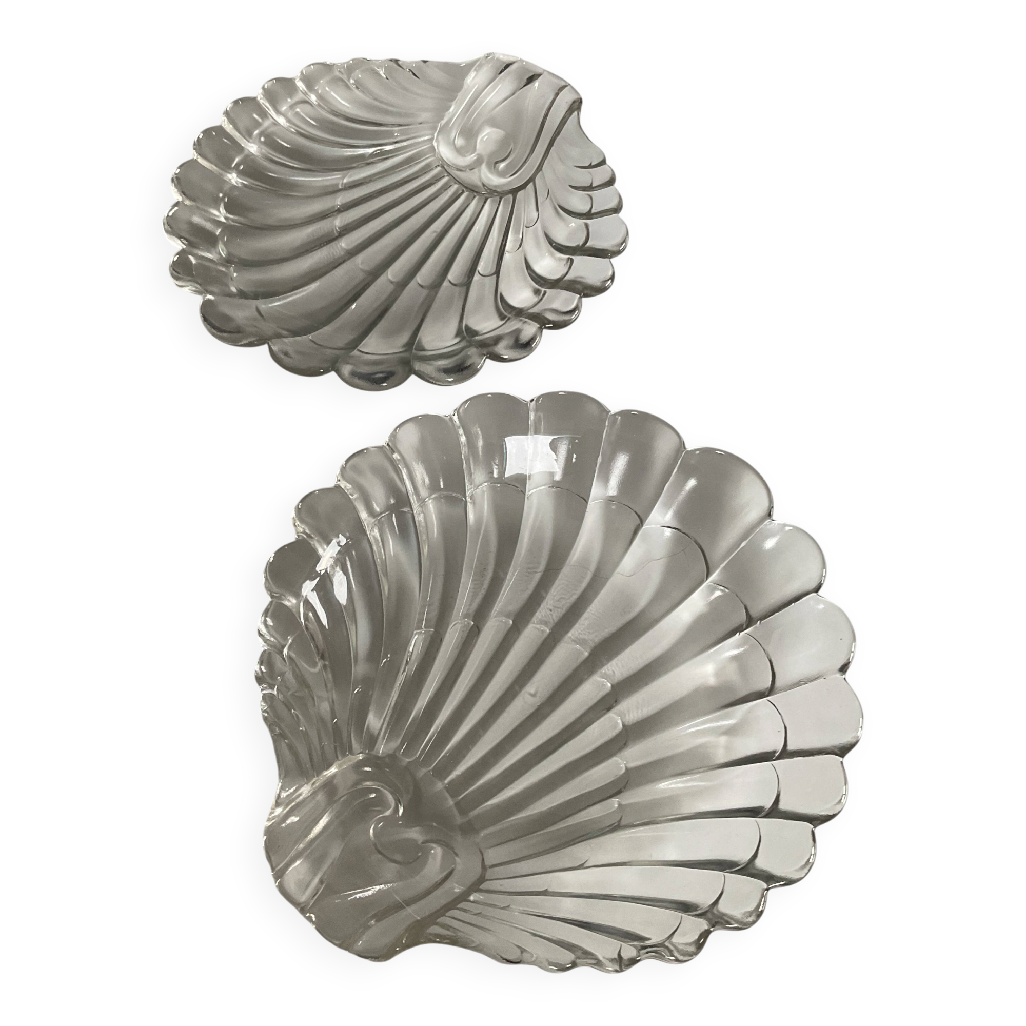 Pair of vintage shell glass trinket dishes