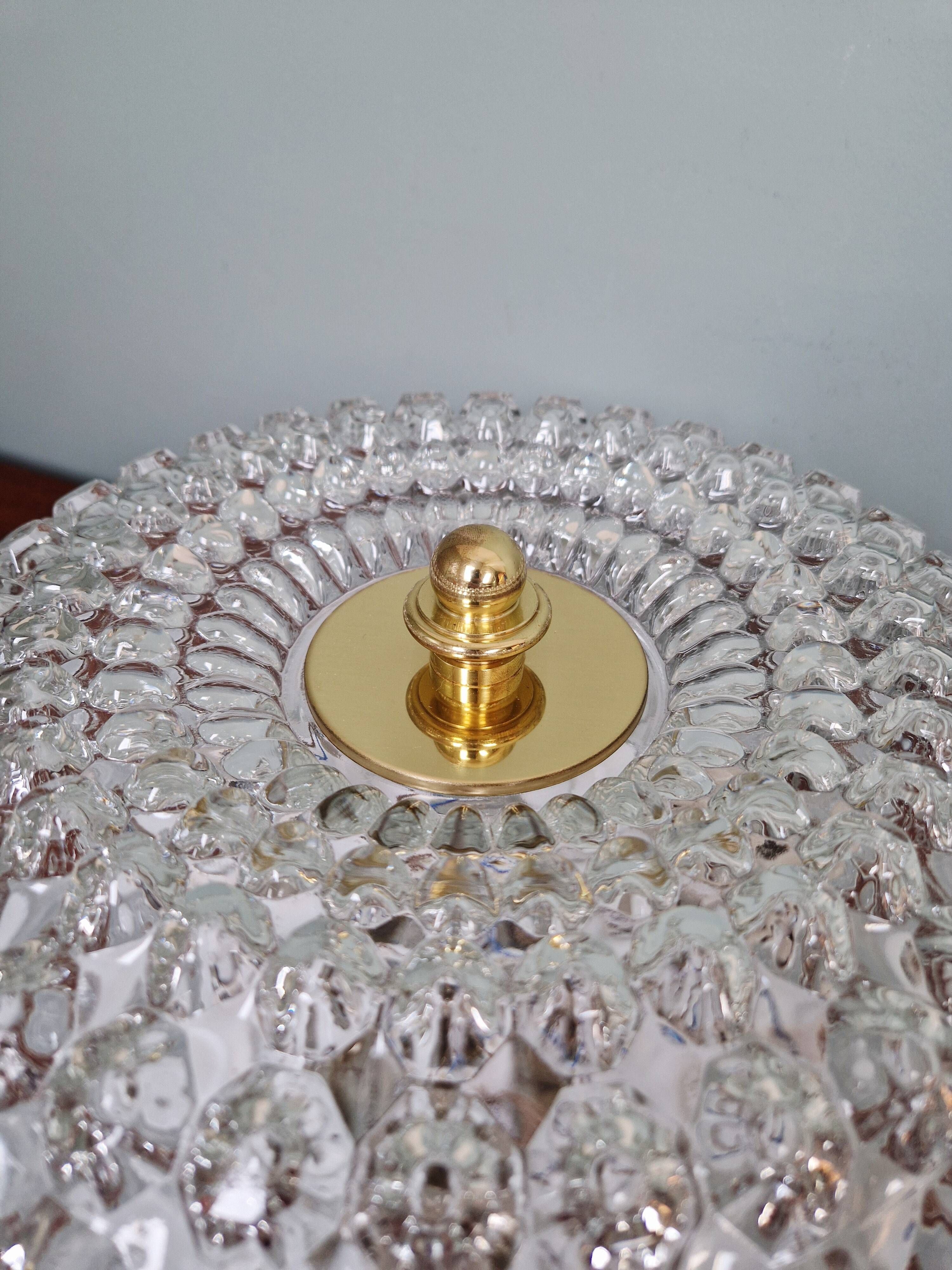 Large honeycomb glass and brass ceiling light, Glasshütte Limburg, 1970