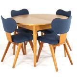Dining set with round beech table + 4 'Heart' vintage dining chairs.