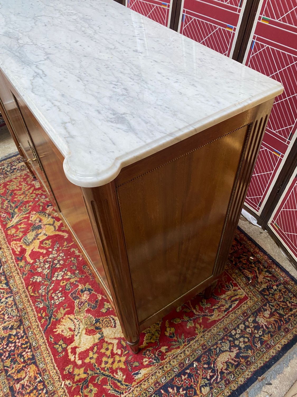 Solid wood buffet Louis XVI style with veined white marble