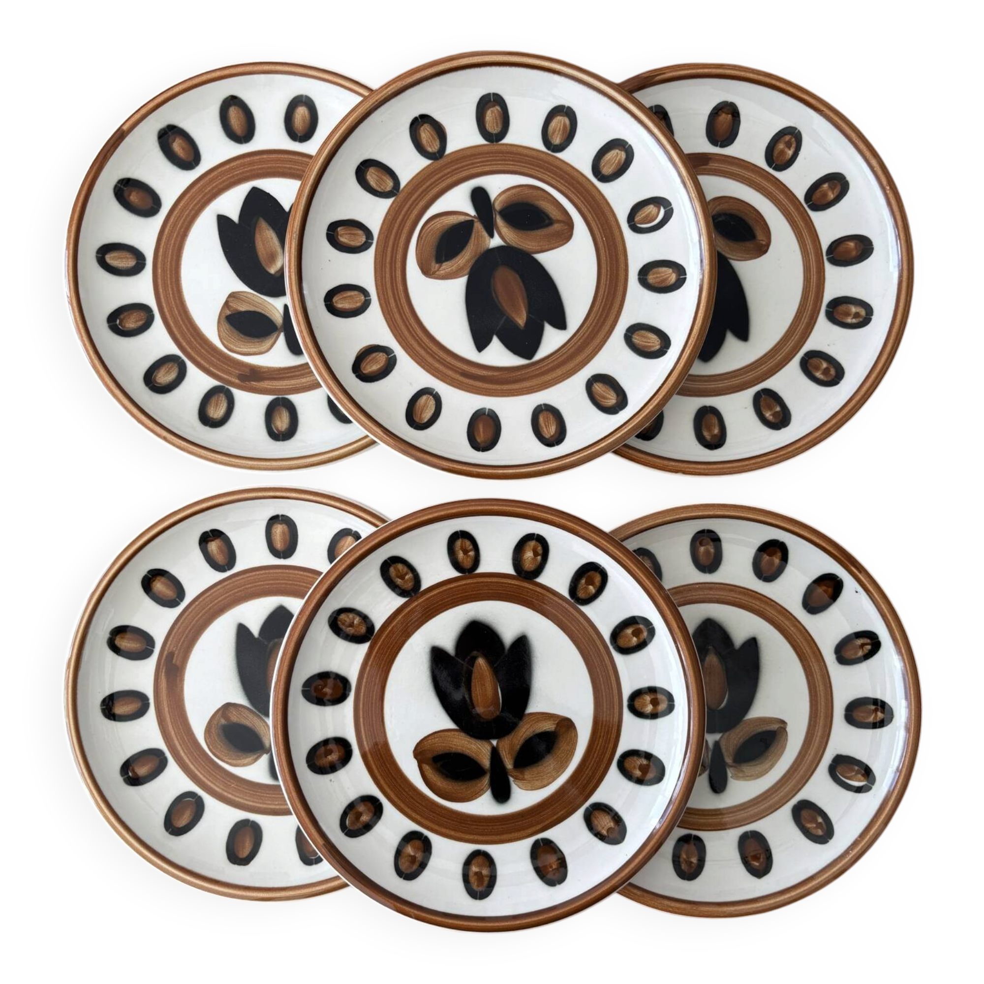 Set of 6 Boch La Louvière plates model Kimono tulip flower.