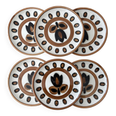 Set of 6 Boch La Louvière plates model Kimono tulip flower.