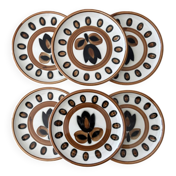 Set of 6 Boch La Louvière plates model Kimono tulip flower.