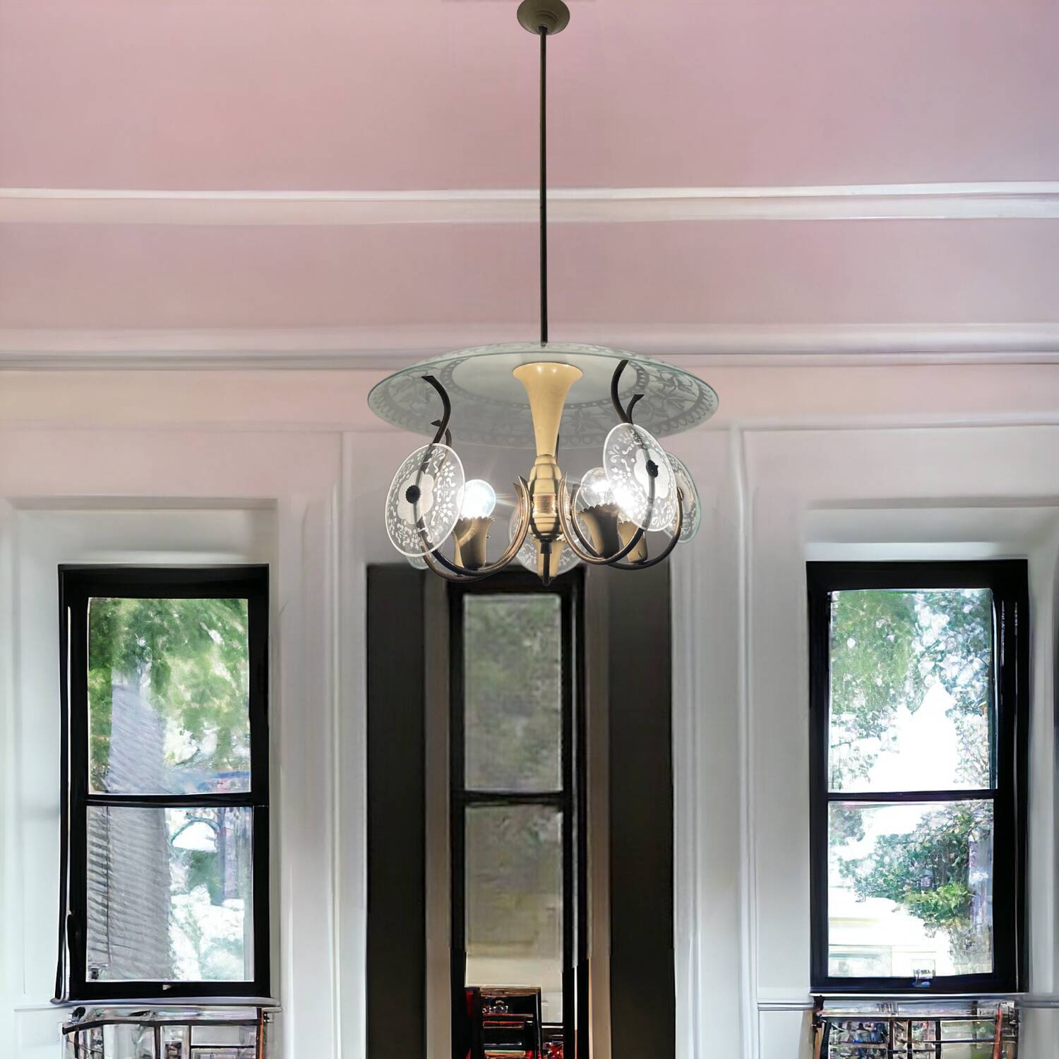 1950’s Etched Glass Light Pendant by Pietro Chiesa