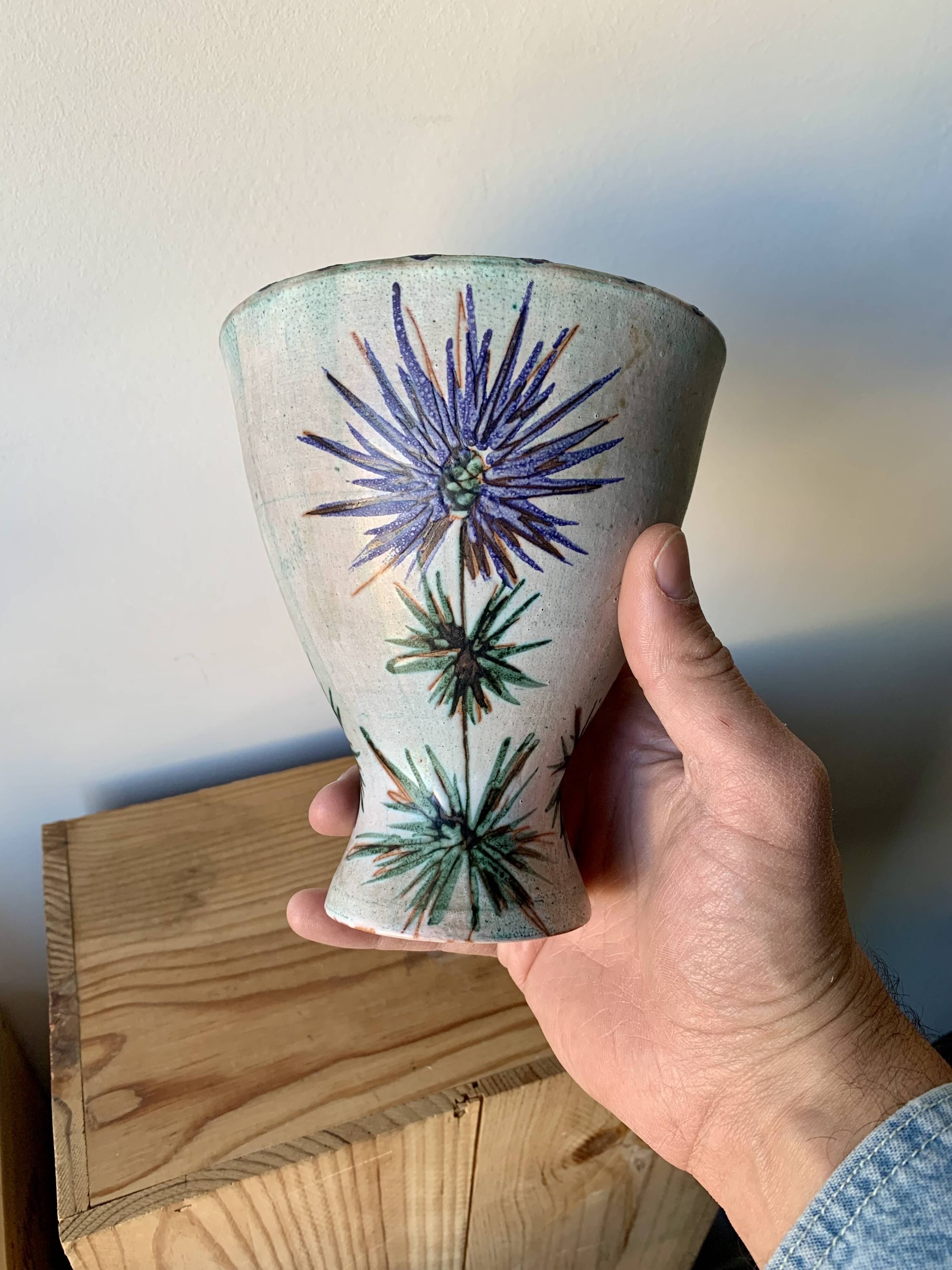 Vintage Ceramic Vase with SAVOIE Thistles