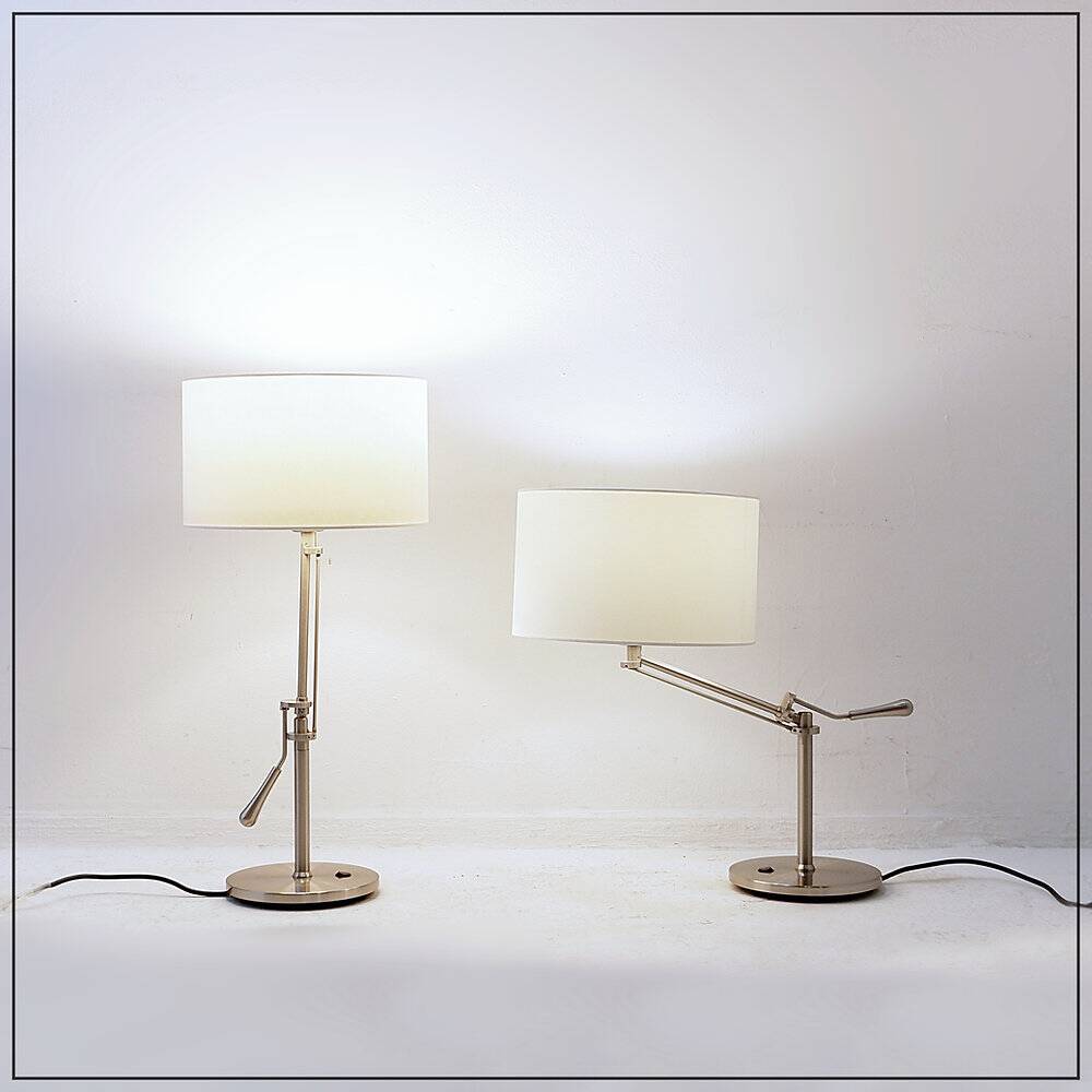 Pair of brushed steel table lamps with adjustable tilt - United Kingdom