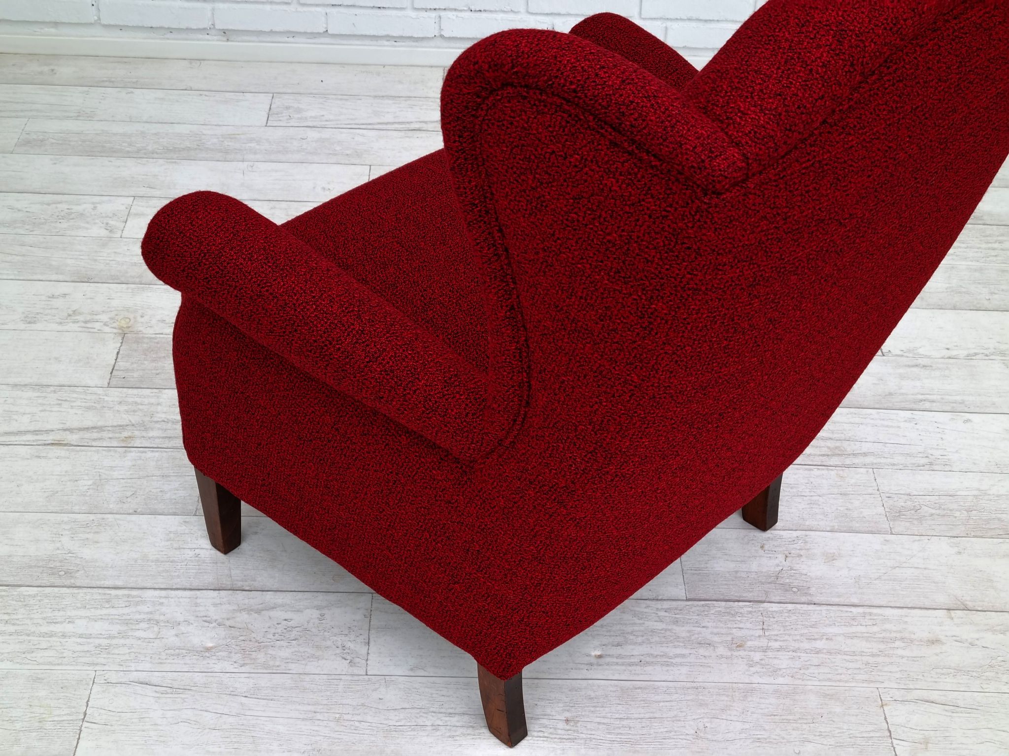 50s, Danish design, refurbished chair, furniture wool, mahogany wood