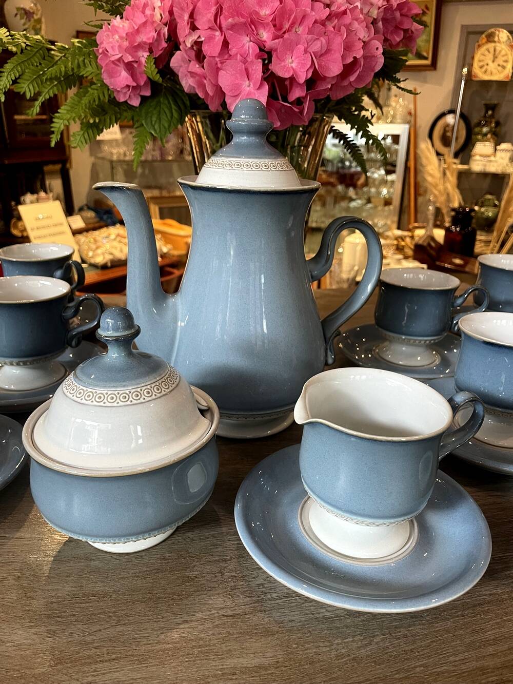 English stoneware tea service denby england 12 pale blue and white castille model