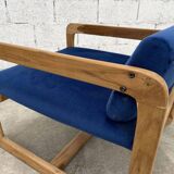 Chauffeuse vintage en teck et tissu velours