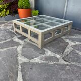 Wooden coffee table and glass tray