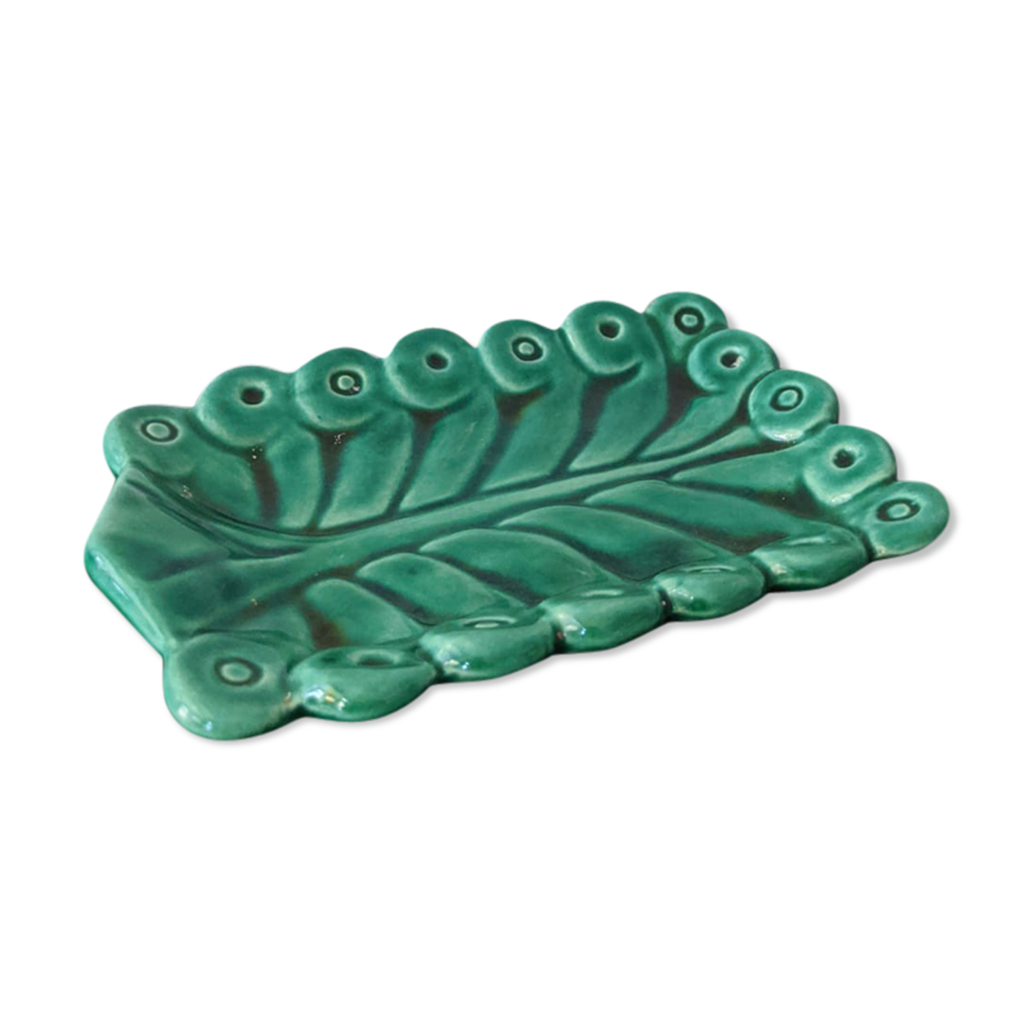 Vintage aperitif cup rectangle green stylized leaf.