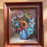 Huile sur toile encadrée - bouquet