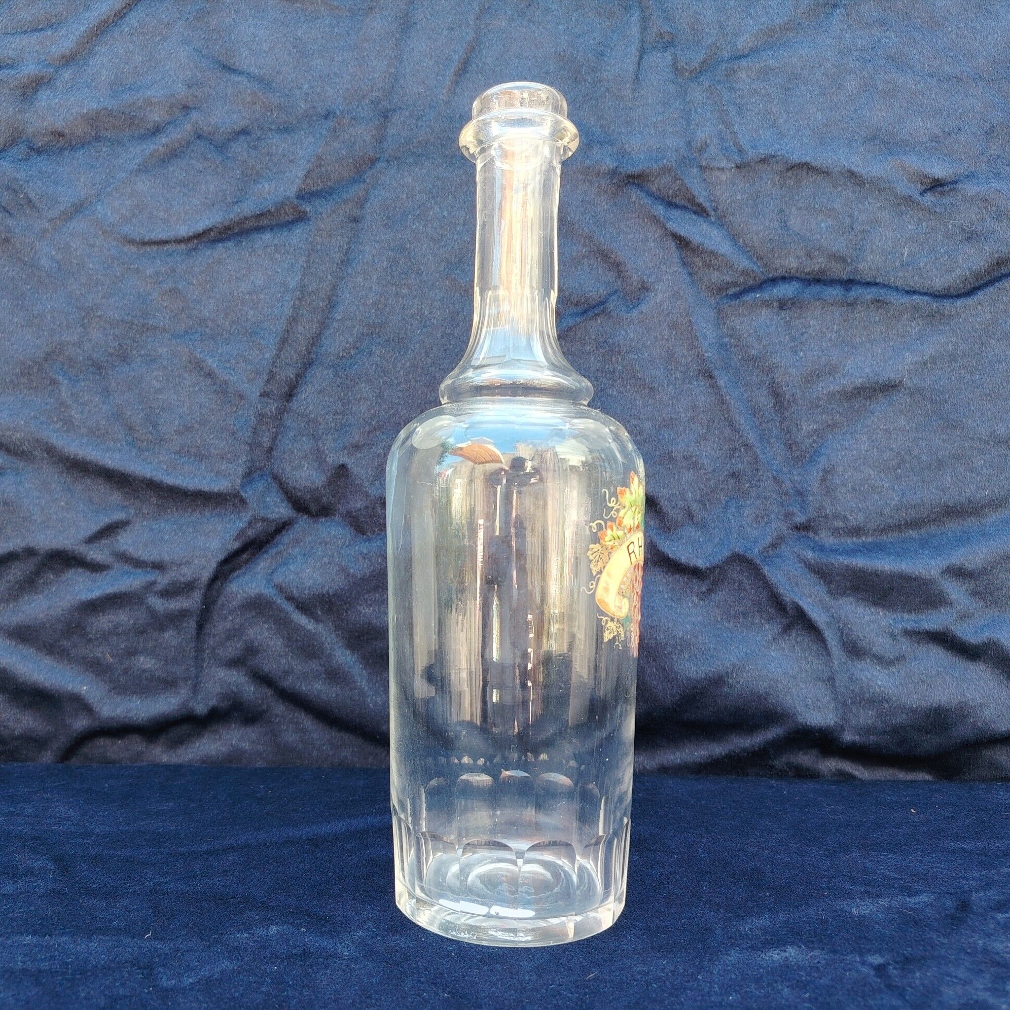 Old rum bottle, enamelled glass, vintage