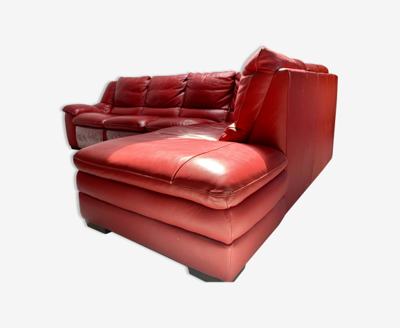 Canapé d'angle cuir bordeaux cuir Center | Selency