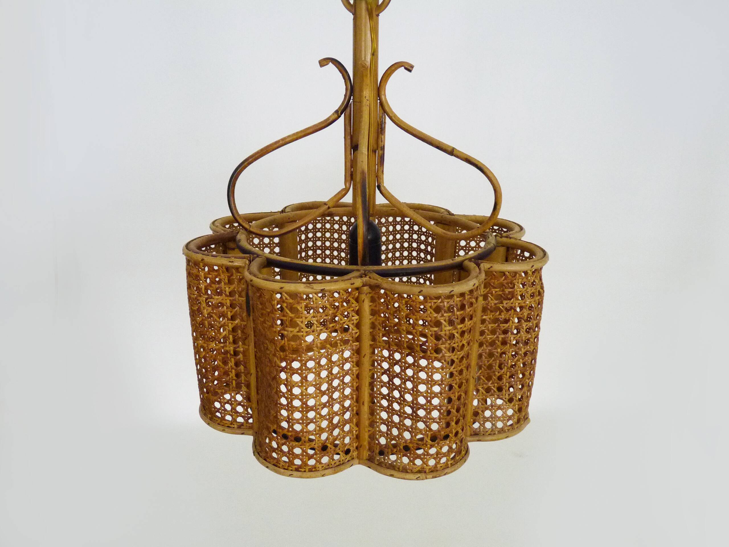 Old rattan and cane pendant light. Vintage 60s 70s