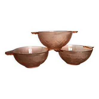 Set of 3 Breton pink glass bowls