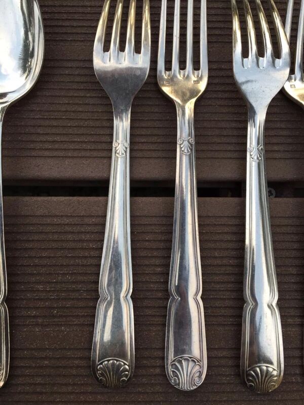 Set de 12 cuillères 12 fourchettes metal argente bouillet bourdelle poicon bb coquille