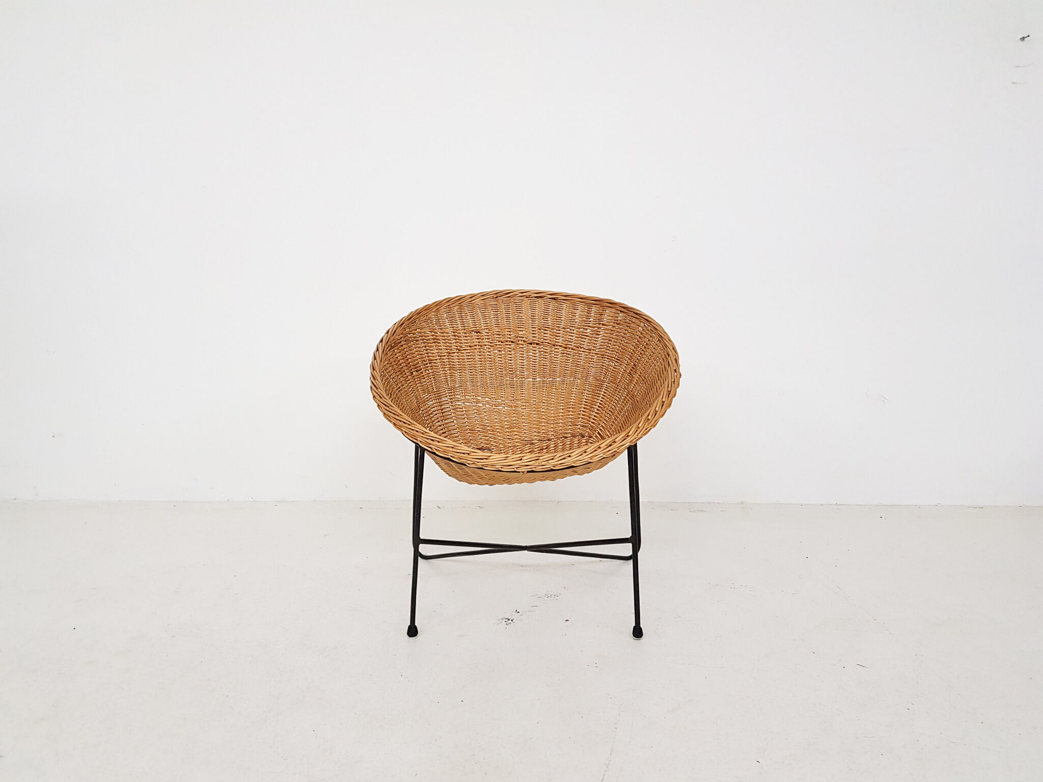 Rattan and metal lounge chair, The Netherlands 1950