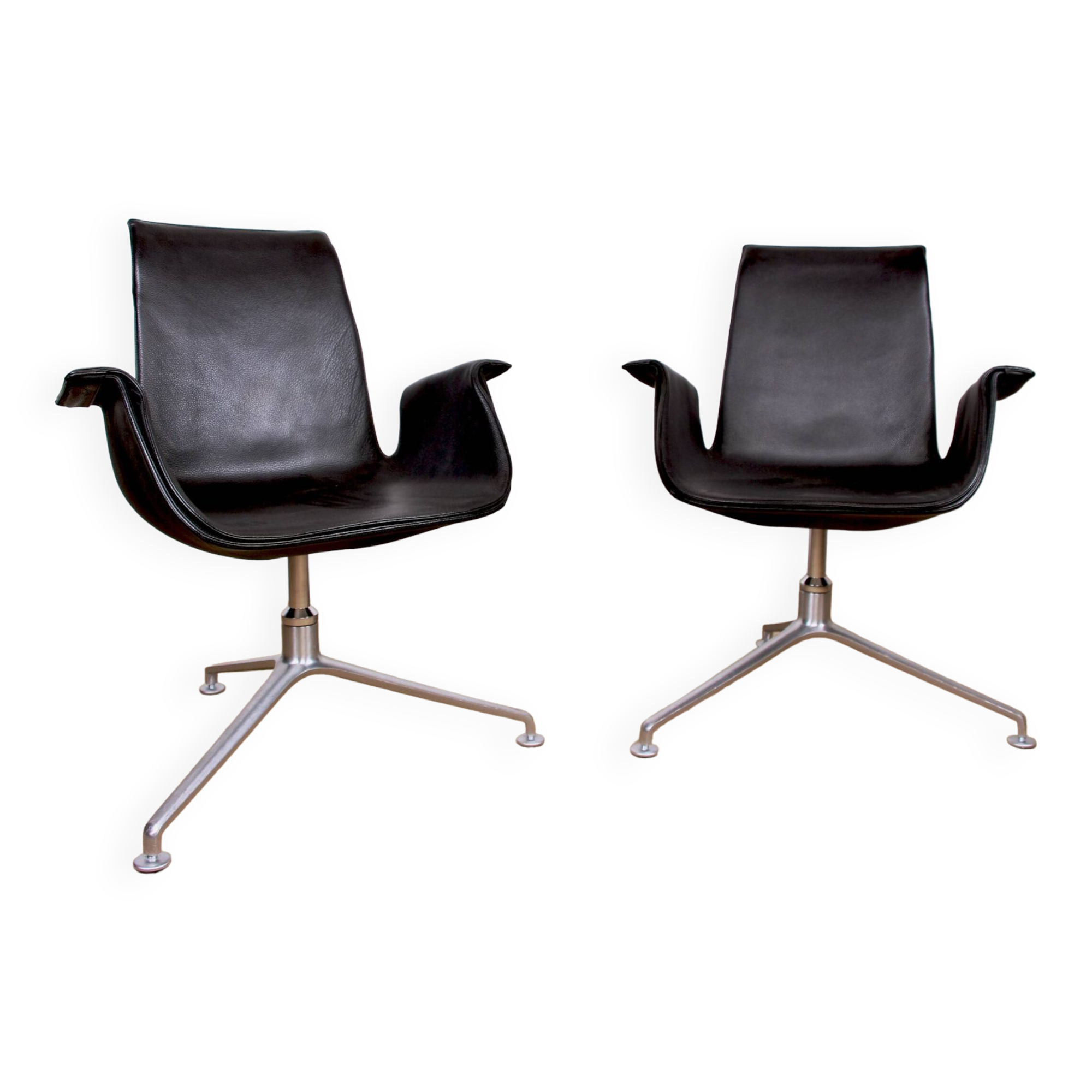 Pair of Danish armchairs in Black Leather and Chromed Steel, model FK 6725 Fabricius & Kastholm by Knoll