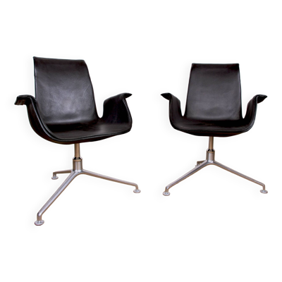 Paire de fauteuils Danois en Cuir Noir et Acier chromé, modèle FK 6725 Fabricius & Kastholm by Knoll