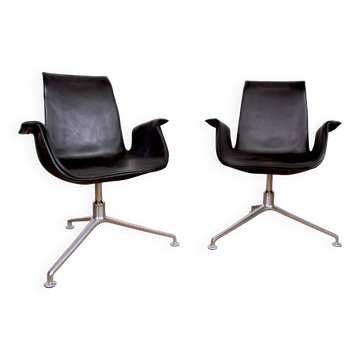 Pair of Danish armchairs in Black Leather and Chromed Steel, model FK 6725 Fabricius & Kastholm by Knoll