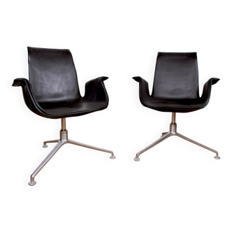 Pair of Danish armchairs in Black Leather and Chromed Steel, model FK 6725 Fabricius & Kastholm by Knoll