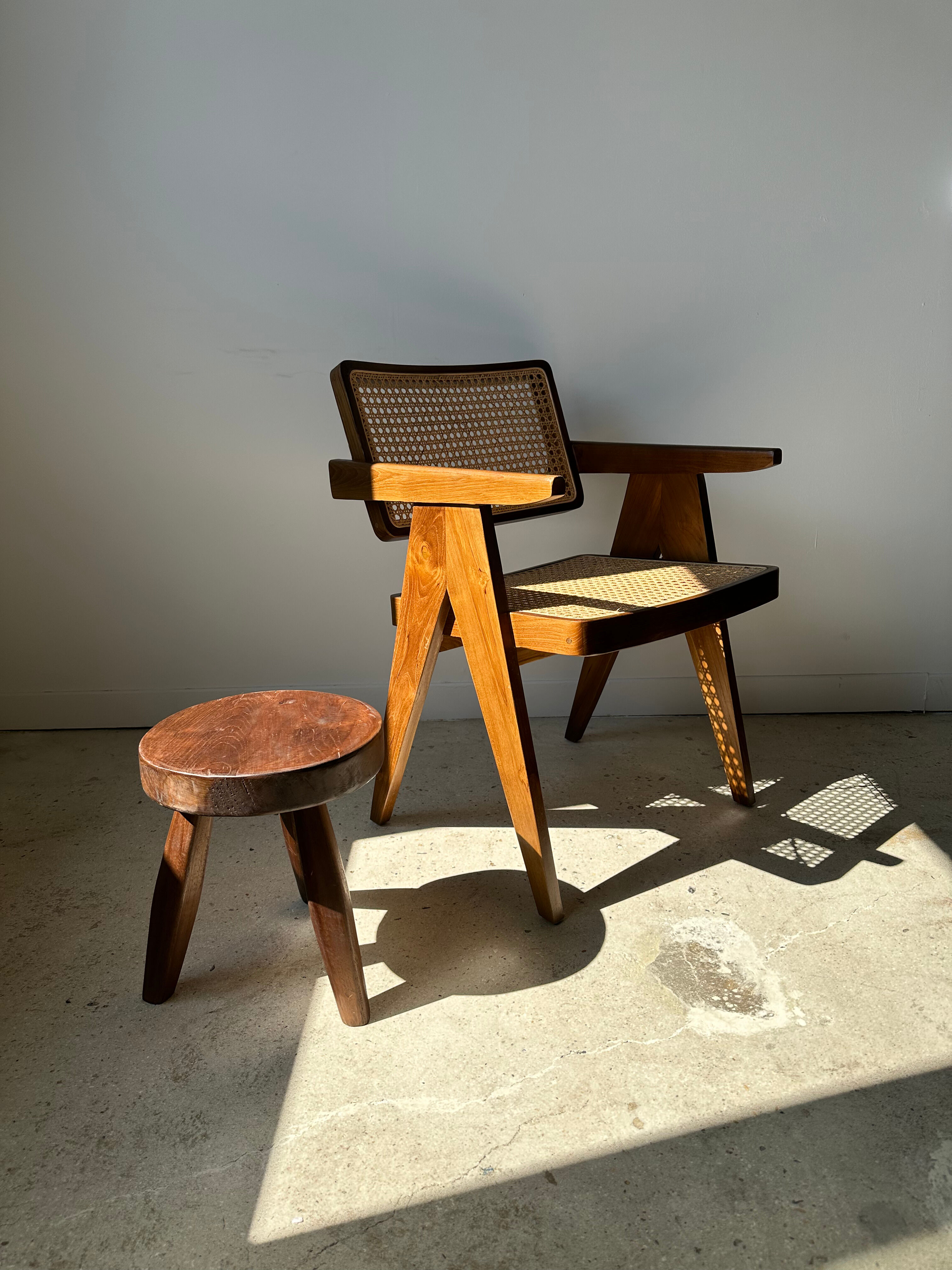 Brown solid wood stool flat circular seat