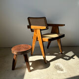 Brown solid wood stool flat circular seat