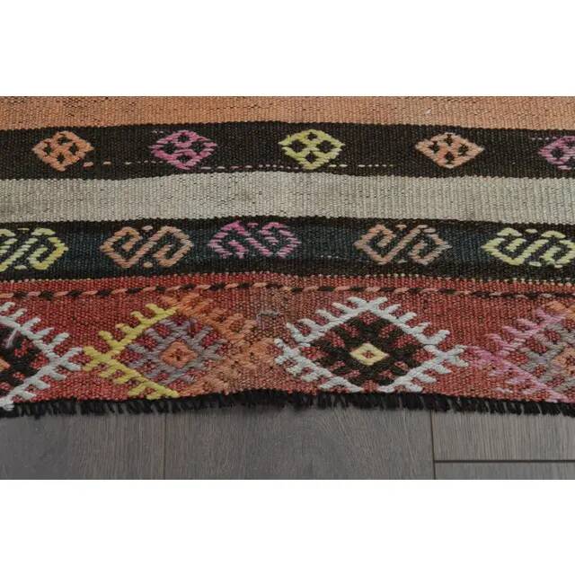 Striped Kilim Turkish Vintage Handmade Pink Orange Wool Area Rug 177x268