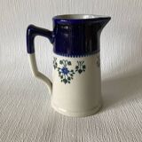 Saint-Uze pitcher in blue and white steel clay with floral decoration