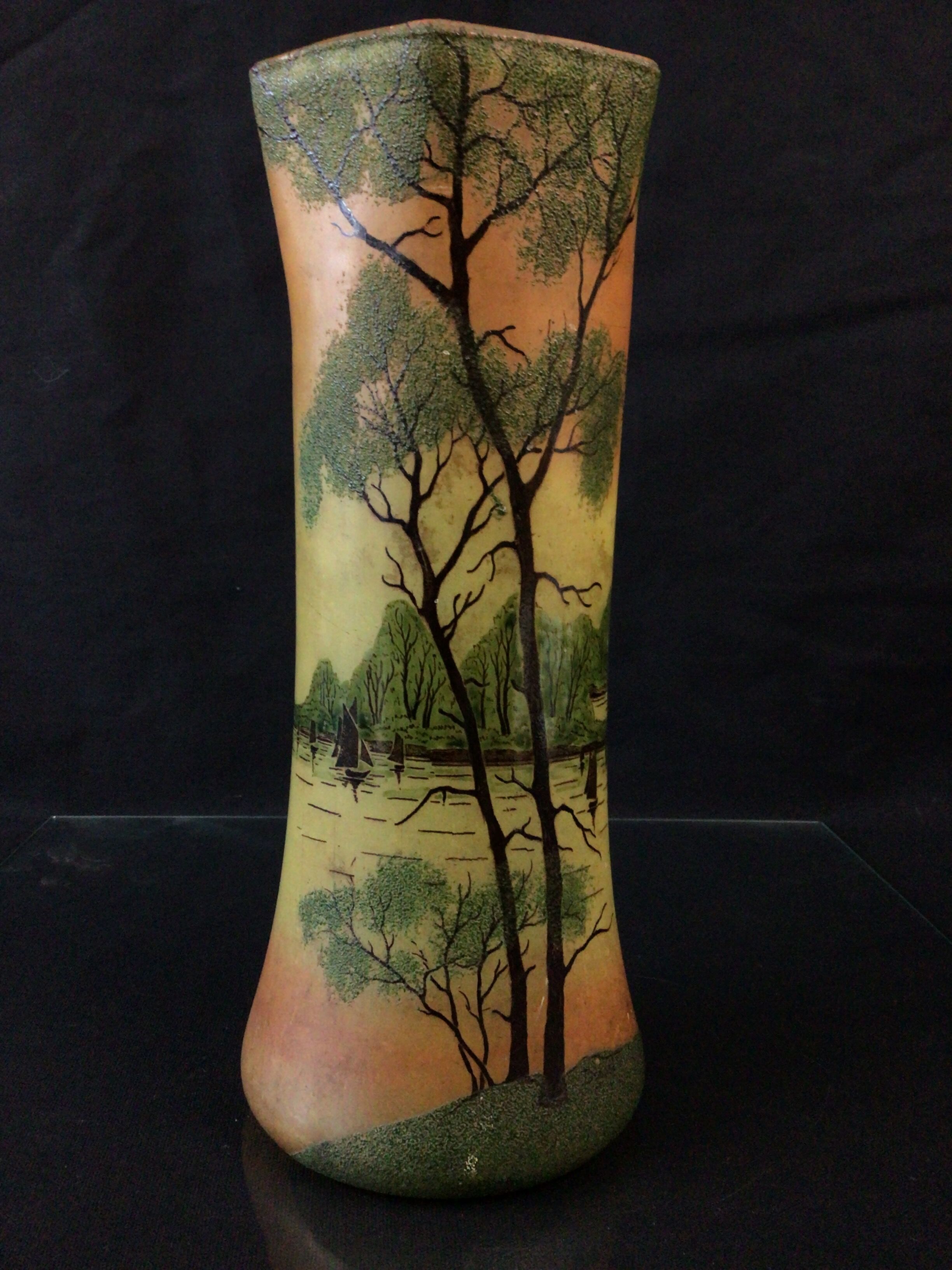 Vase verre émaillé legras art déco