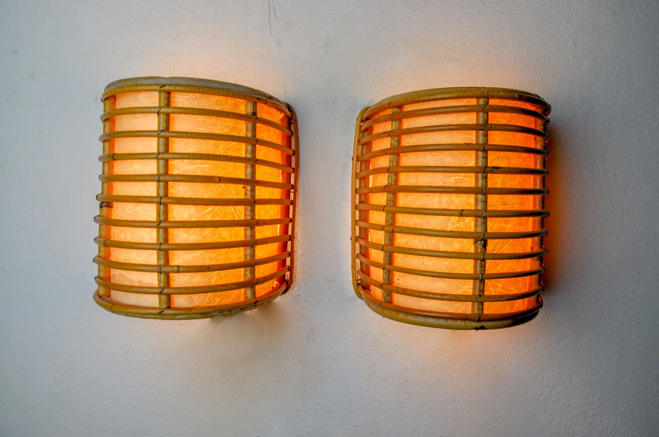 Pair of rattan sconces France 1960
