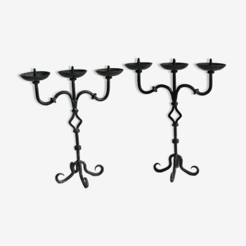 Pair of antique wrought iron chandeliers