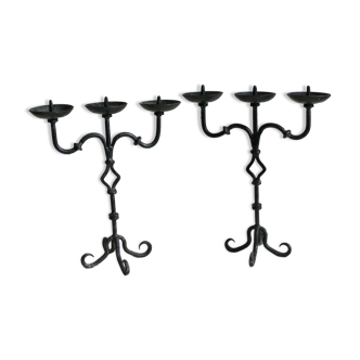 Pair of antique wrought iron chandeliers