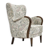 Fauteuil danois années 1955-60 en tissu fleuri multicolore