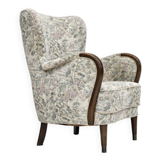 Fauteuil danois années 1955-60 en tissu fleuri multicolore