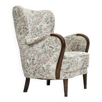1955-60s, Danish design, armchair in floral multicolor fabric, original condition.