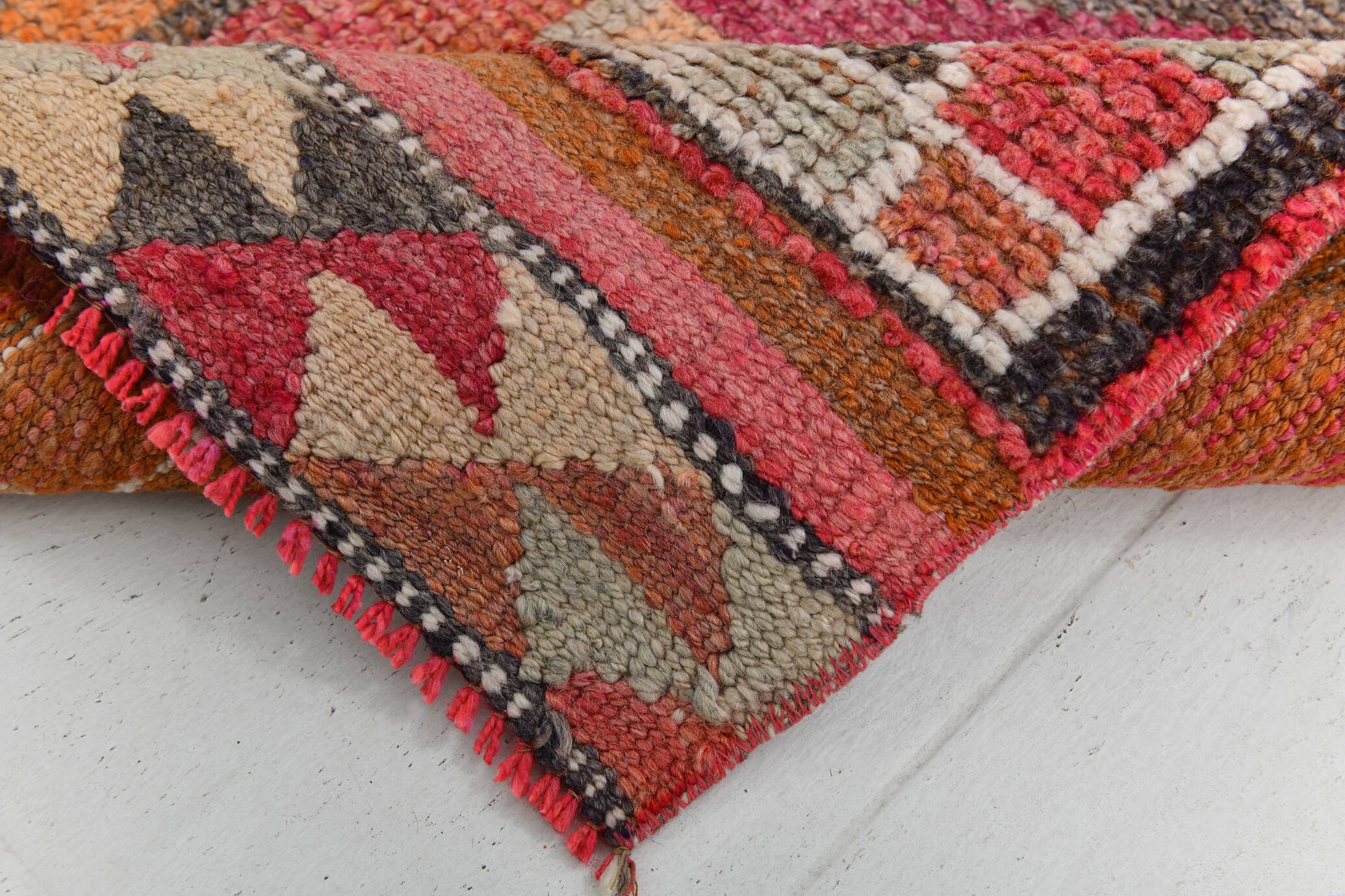 Pink & Red Hallway Vintage Runner Rug, 100x356Cm