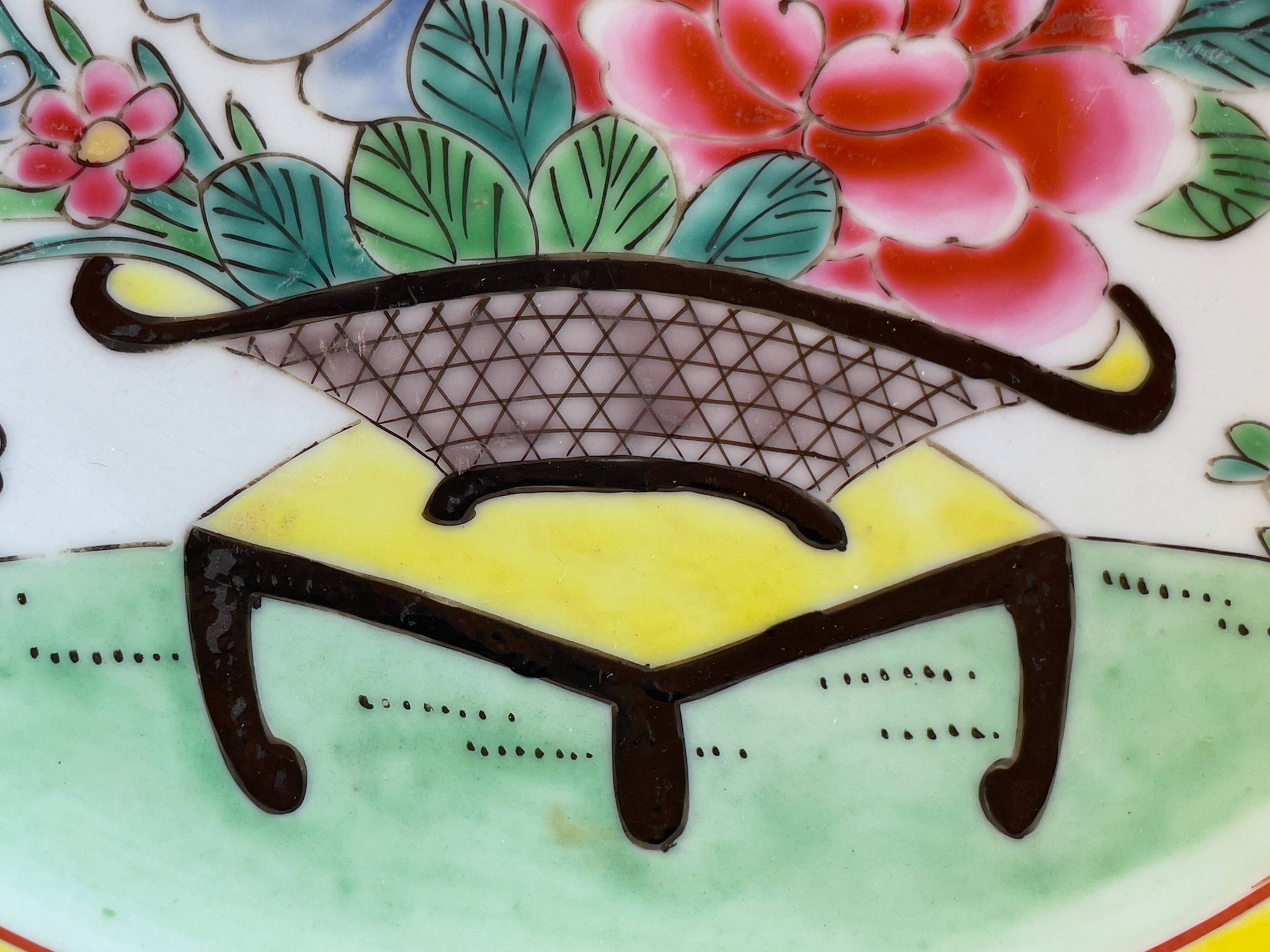 Yellow porcelain plate with saturated and vivid colors. Handmade in Japan