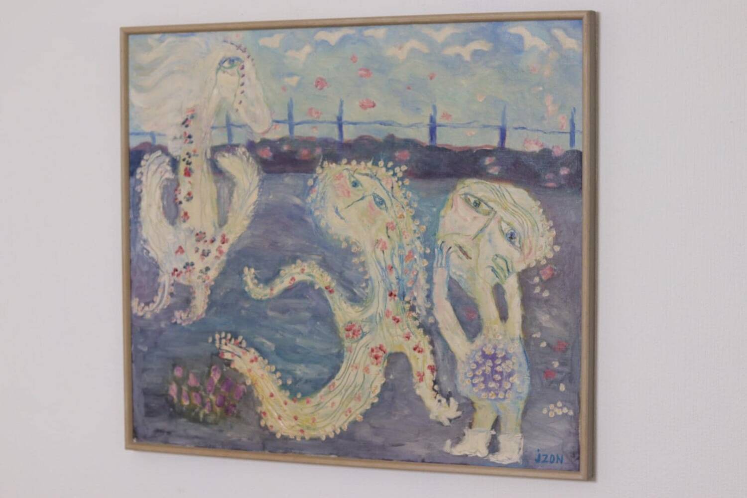 Original Swedish Oil on Canvas – “Figures” by JZON – Vintage, Framed