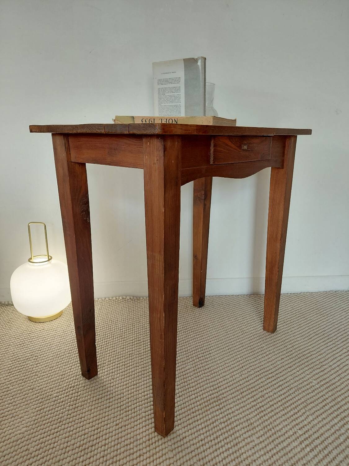 Old solid wood console - drawer - curved line - chic country style