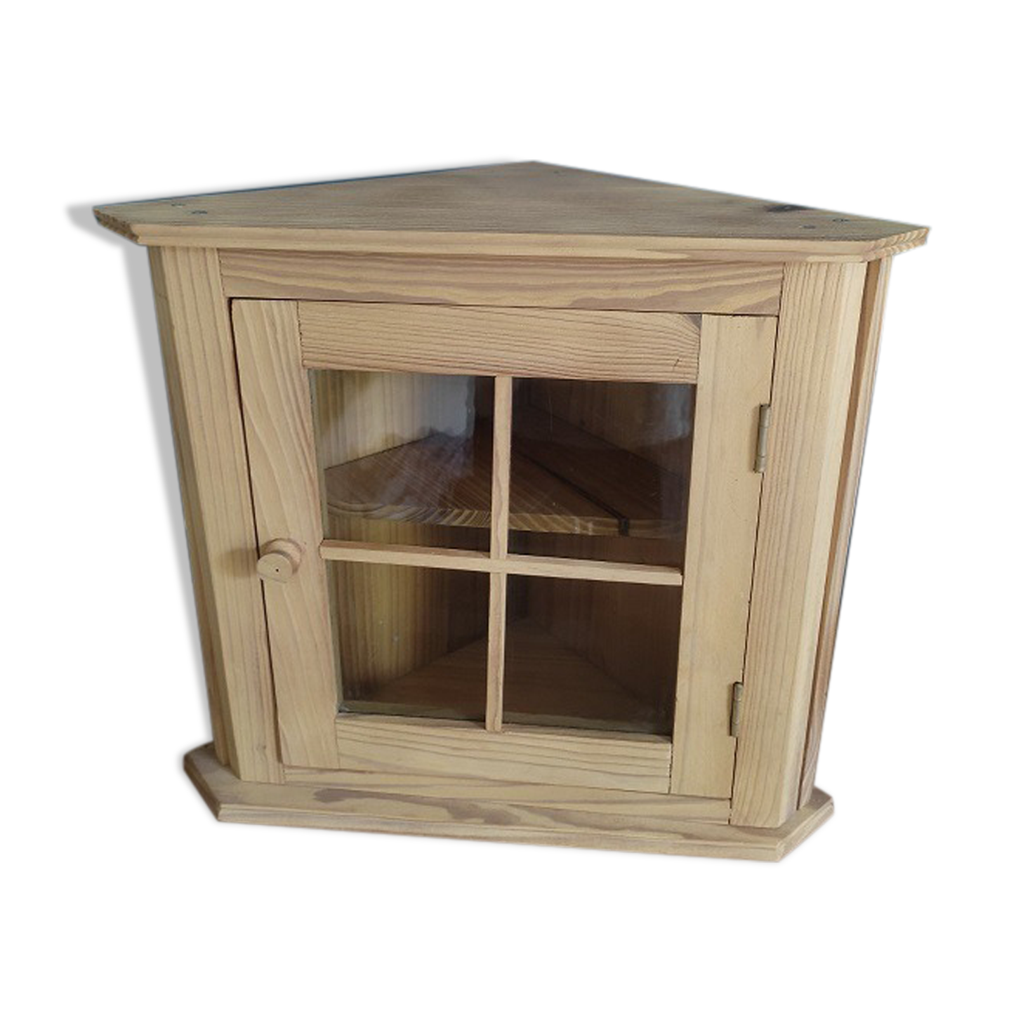 Glass corner showcase cabinet solid wood aero-gum patinated