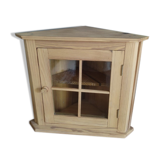 Glass corner showcase cabinet solid wood aero-gum patinated