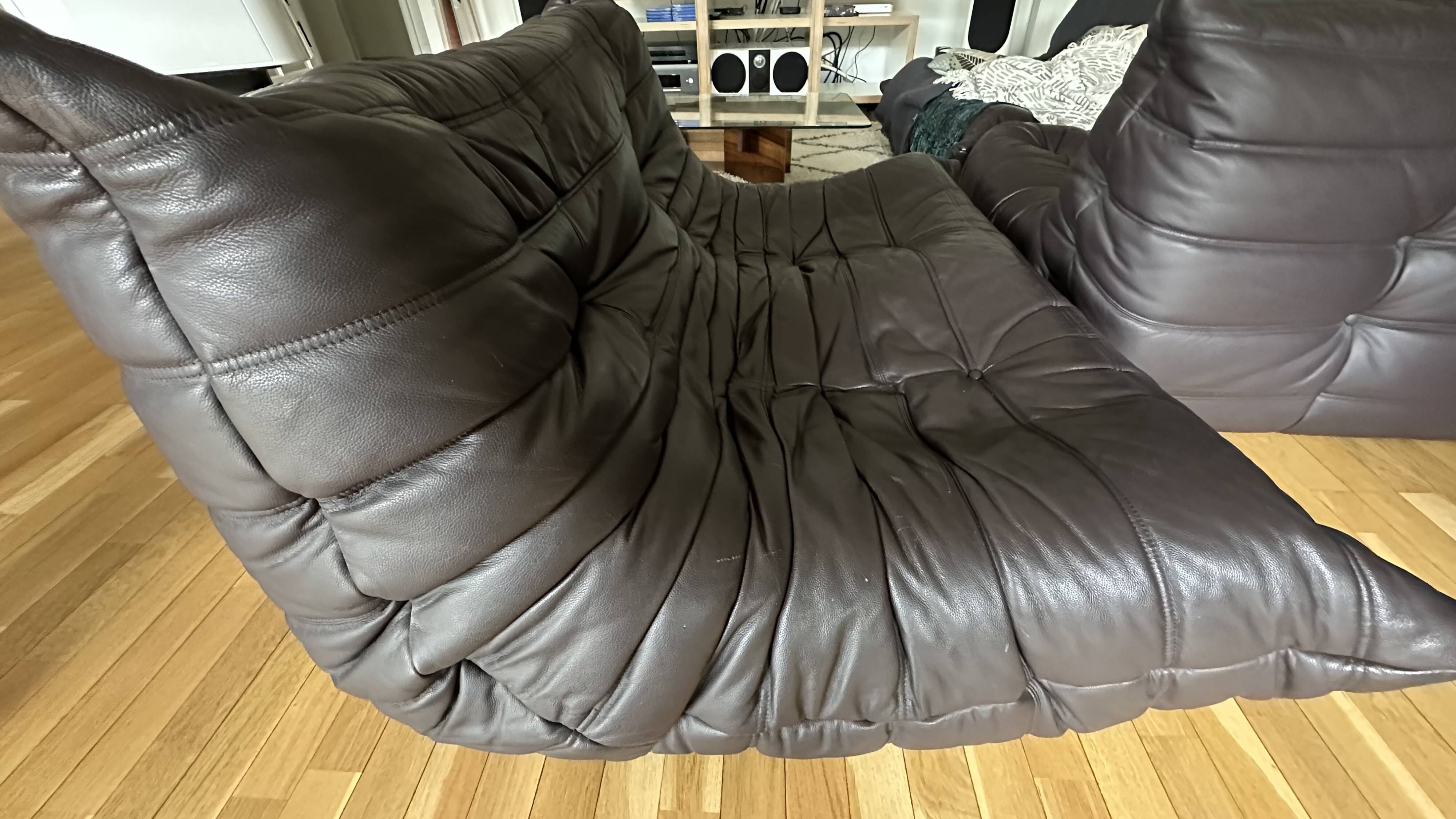 Togo corner sofa in Indiana Ink leather (2 two-seater benches and 1 corner piece)