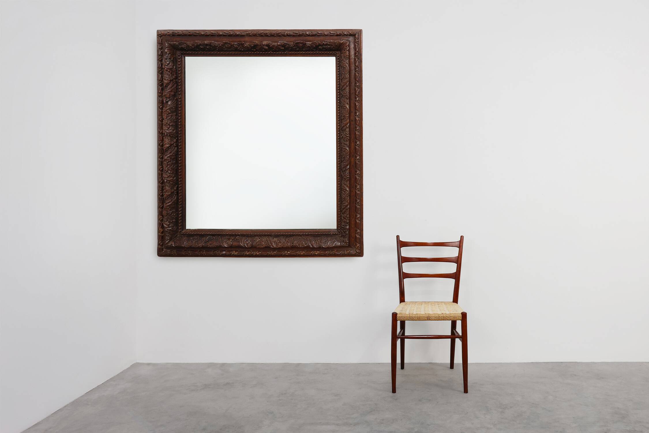 Large Antique French Carved Oak Mirror, Late 19th Century