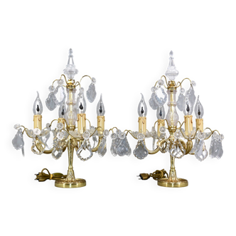 Pair Girandoles / Chandelier Bbronze & Crystal Louis XV Style 4 Lights