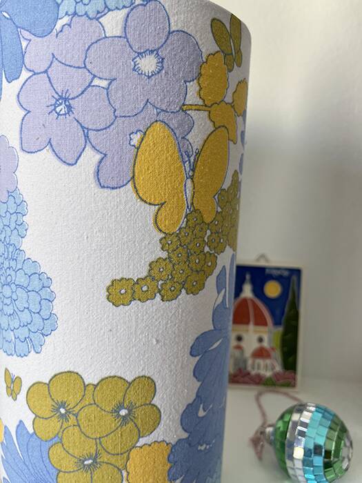 Vintage fabric blue flower lamp