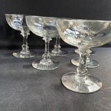 6 Champagne glasses in glass with Venetian ribs - XIXth
