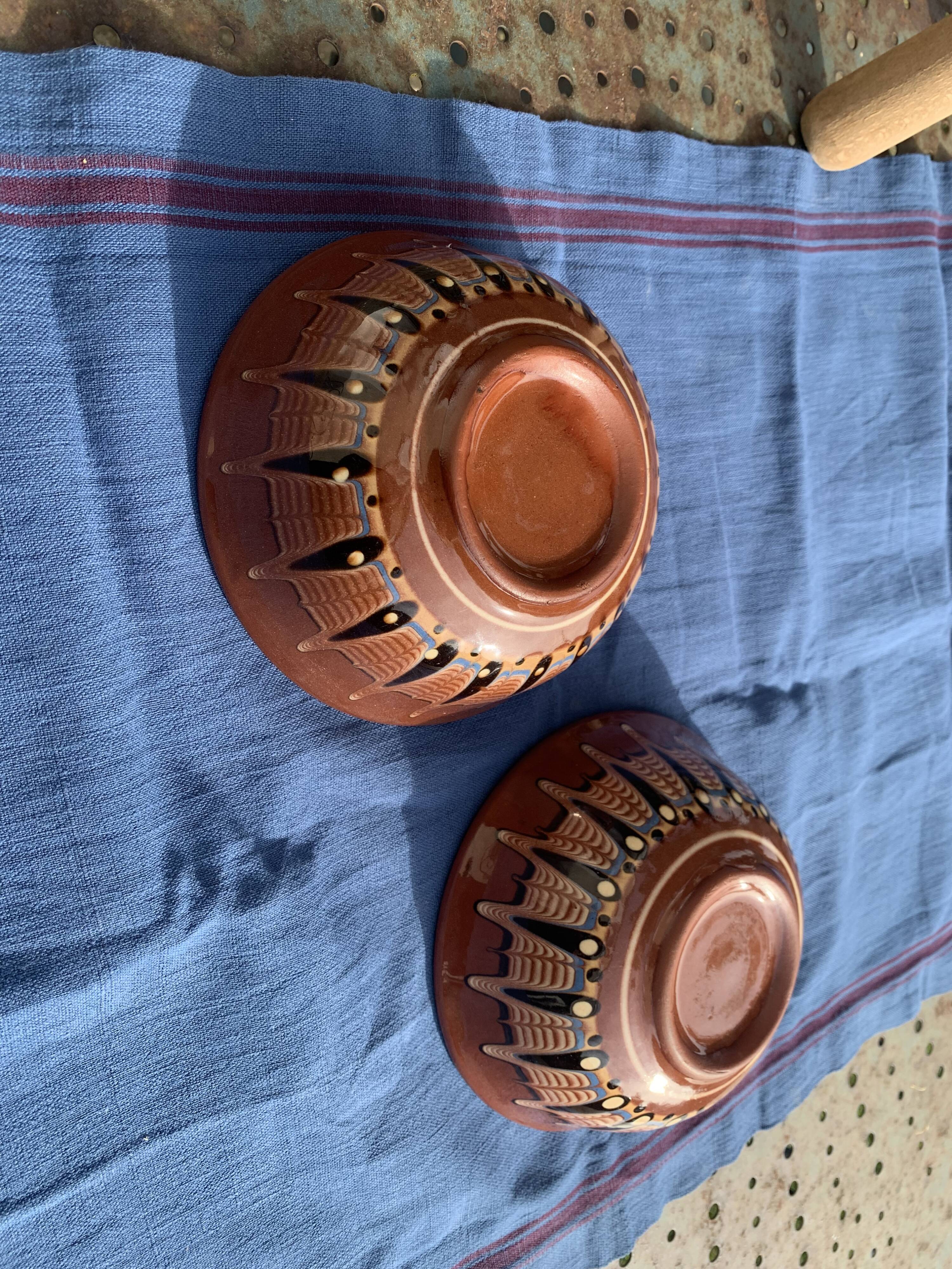 Two large bowls, vintage artisanal pottery cups