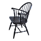 Brown wooden Windsor chair, 19th century — slatted backrest and carved seat